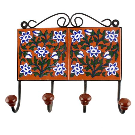 Brown Base Forest Green Leaf Ceramic Tile Hook